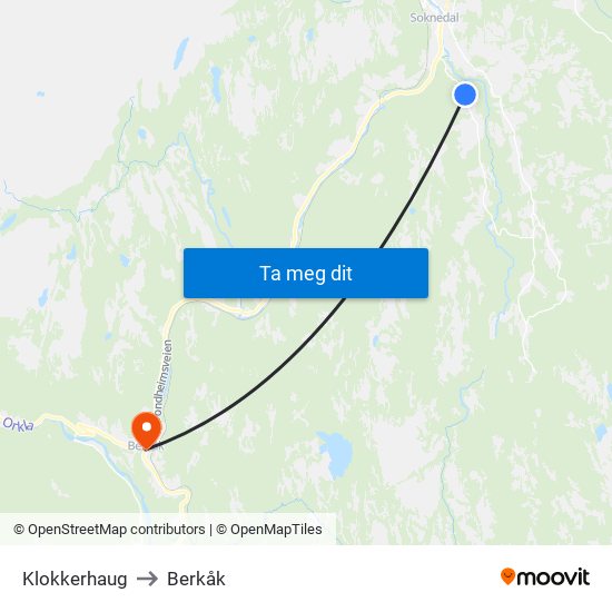 Klokkerhaug to Berkåk map
