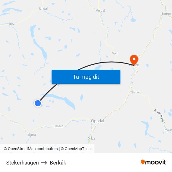 Stekerhaugen to Berkåk map