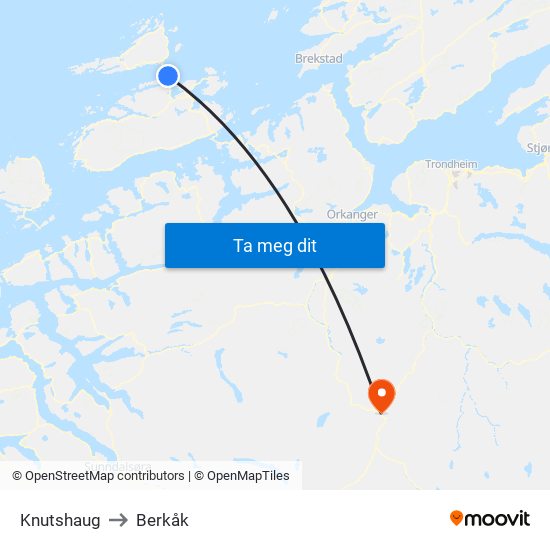 Knutshaug to Berkåk map