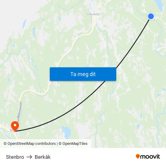 Stenbro to Berkåk map