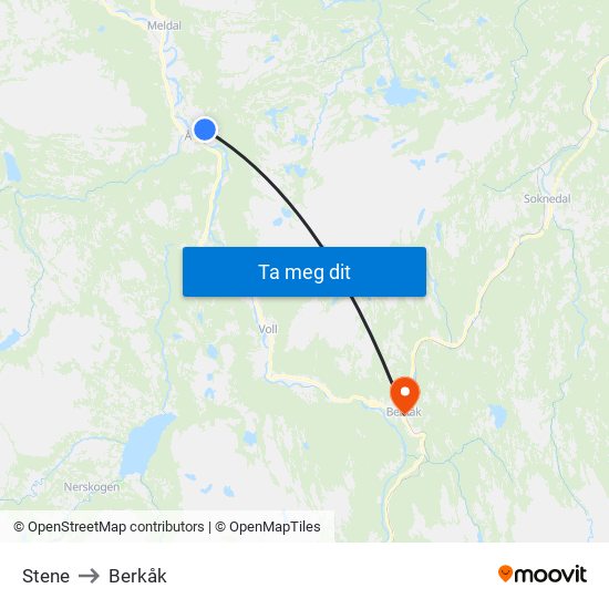 Stene to Berkåk map
