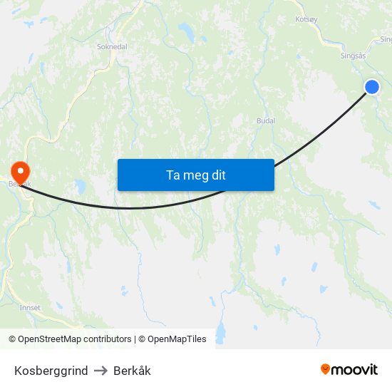 Kosberggrind to Berkåk map