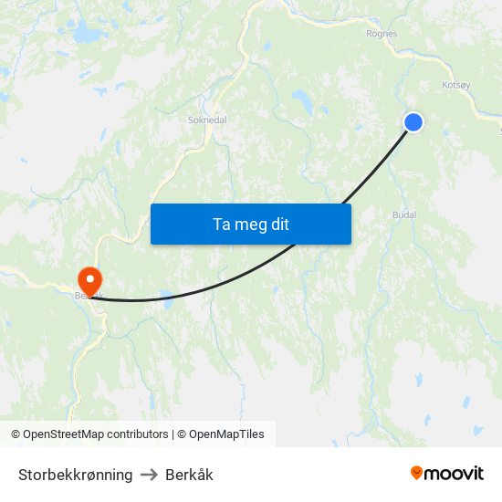 Storbekkrønning to Berkåk map