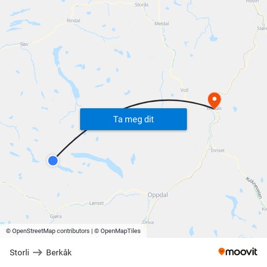Storli to Berkåk map