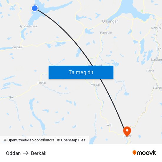 Oddan to Berkåk map