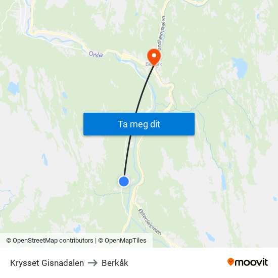 Krysset Gisnadalen to Berkåk map