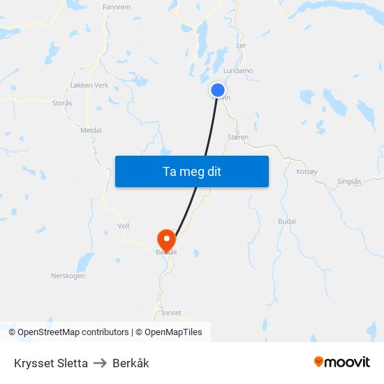 Krysset Sletta to Berkåk map