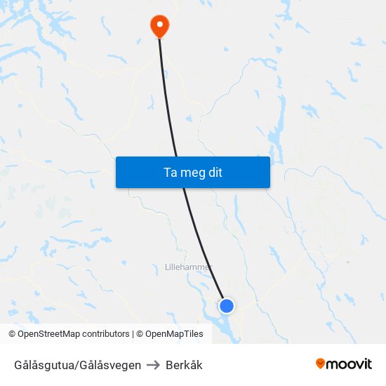 Gålåsgutua/Gålåsvegen to Berkåk map