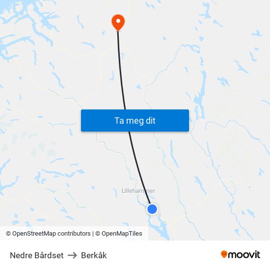 Nedre Bårdset to Berkåk map