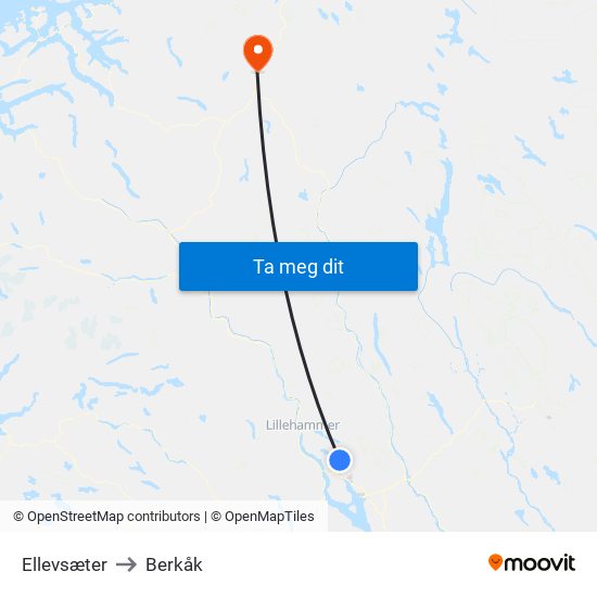 Ellevsæter to Berkåk map