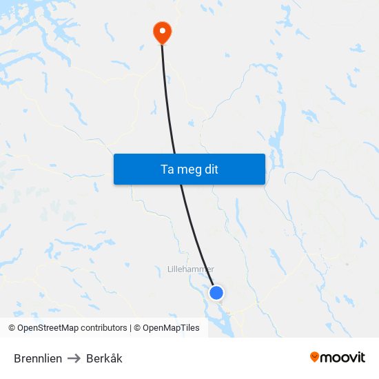 Brennlien to Berkåk map