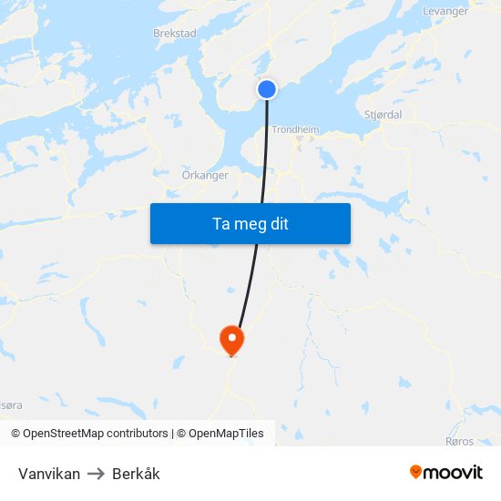 Vanvikan to Berkåk map