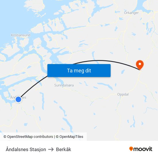 Åndalsnes Stasjon to Berkåk map