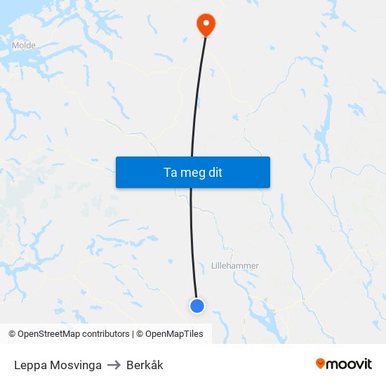 Leppa Mosvinga to Berkåk map