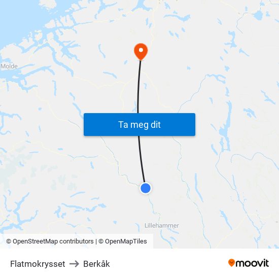Flatmokrysset to Berkåk map