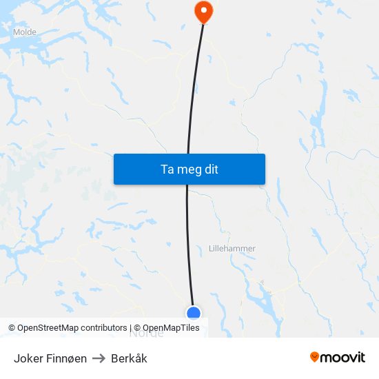 Joker Finnøen to Berkåk map