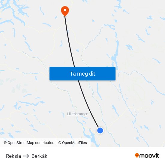 Reksla to Berkåk map