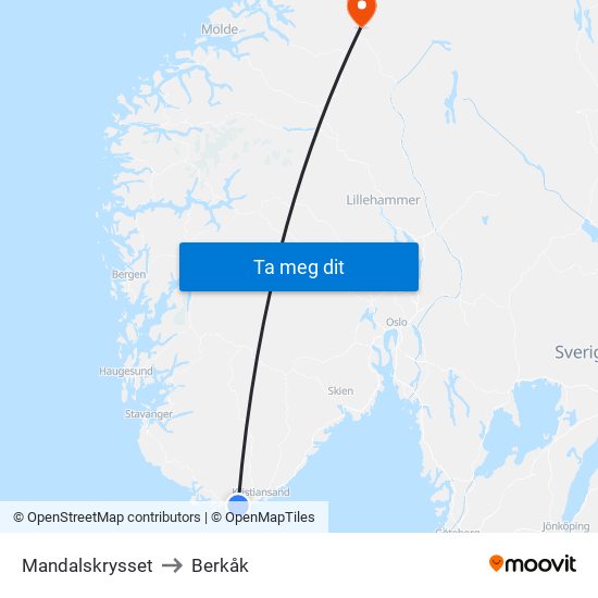 Mandalskrysset to Berkåk map
