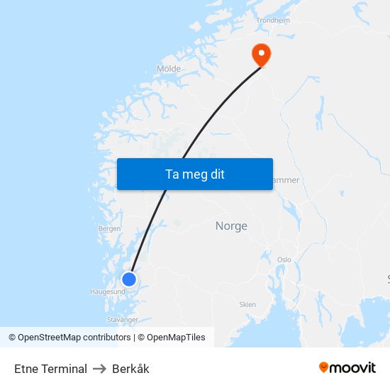 Etne Terminal to Berkåk map