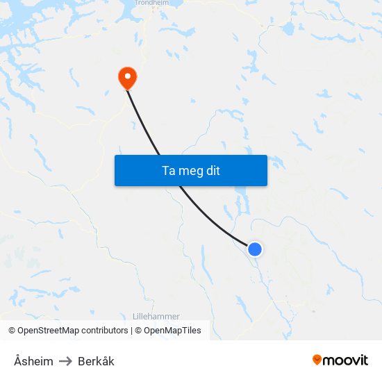 Åsheim to Berkåk map