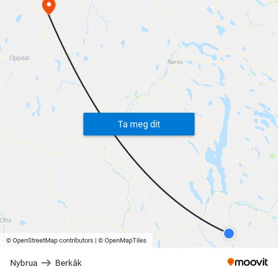 Nybrua to Berkåk map