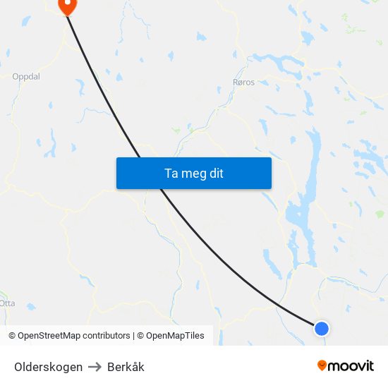 Olderskogen to Berkåk map