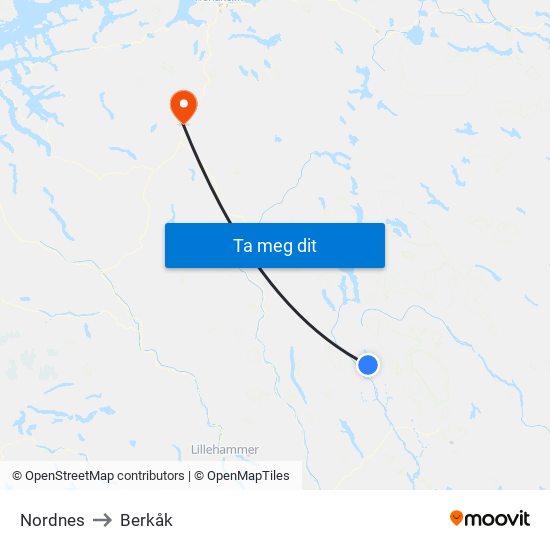 Nordnes to Berkåk map