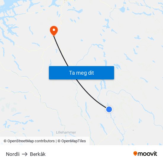 Nordli to Berkåk map