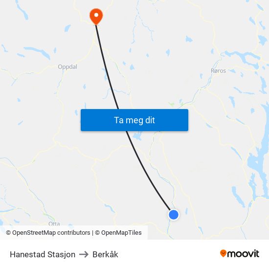 Hanestad Stasjon to Berkåk map