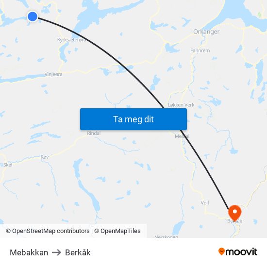 Mebakkan to Berkåk map