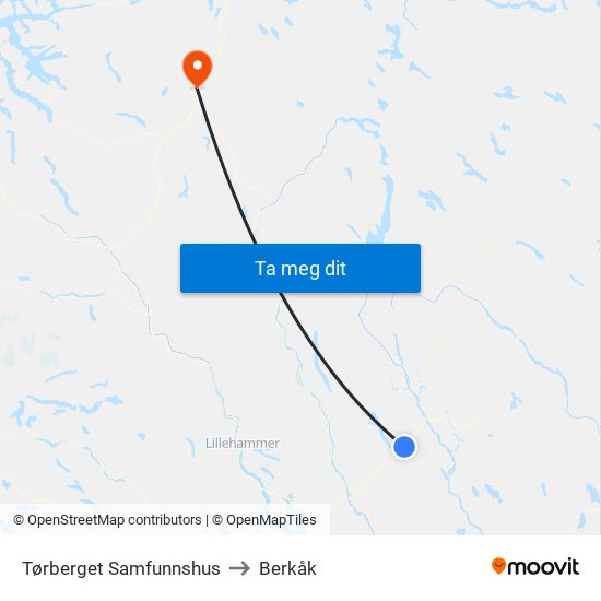 Tørberget Samfunnshus to Berkåk map