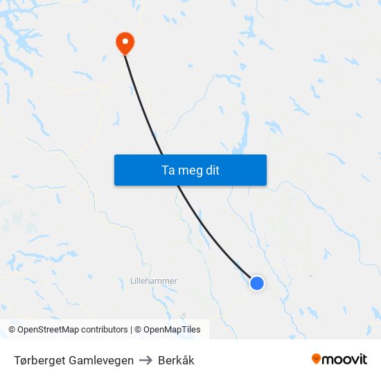 Tørberget Gamlevegen to Berkåk map