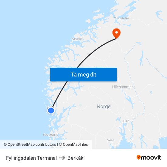 Fyllingsdalen Terminal to Berkåk map