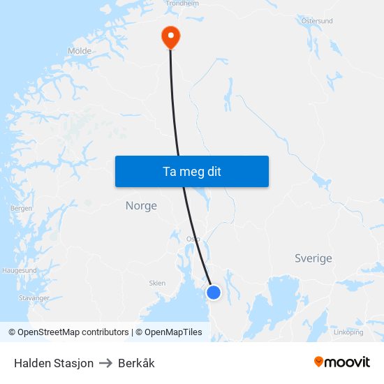 Halden Stasjon to Berkåk map