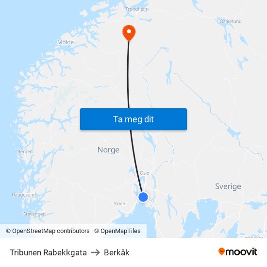 Tribunen Rabekkgata to Berkåk map