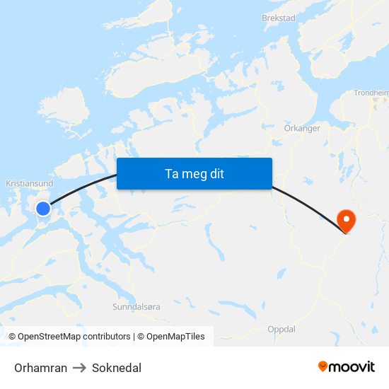 Orhamran to Soknedal map