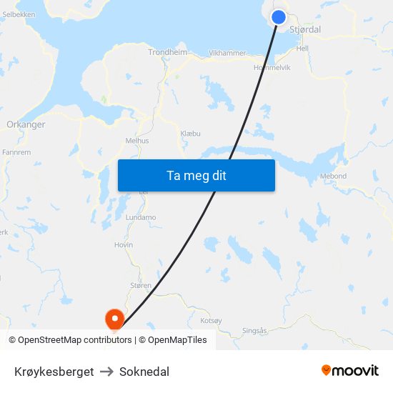 Krøykesberget to Soknedal map