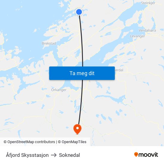 Åfjord Skysstasjon to Soknedal map