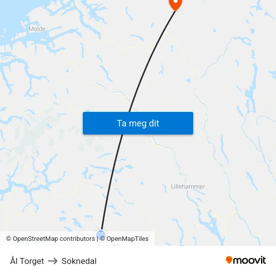 Ål Torget to Soknedal map