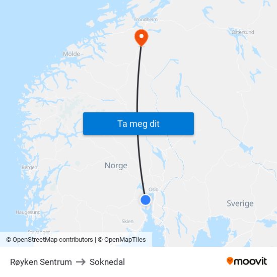 Røyken Sentrum to Soknedal map