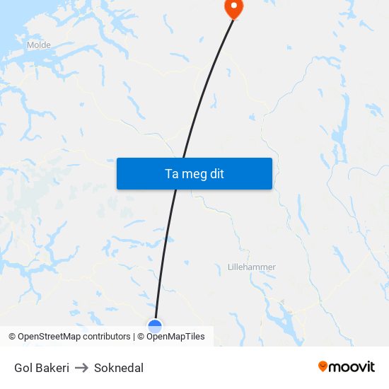 Gol Bakeri to Soknedal map