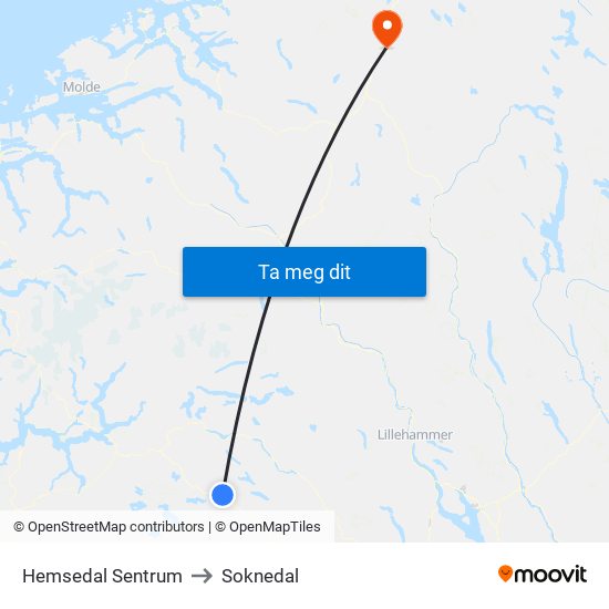 Hemsedal Sentrum to Soknedal map