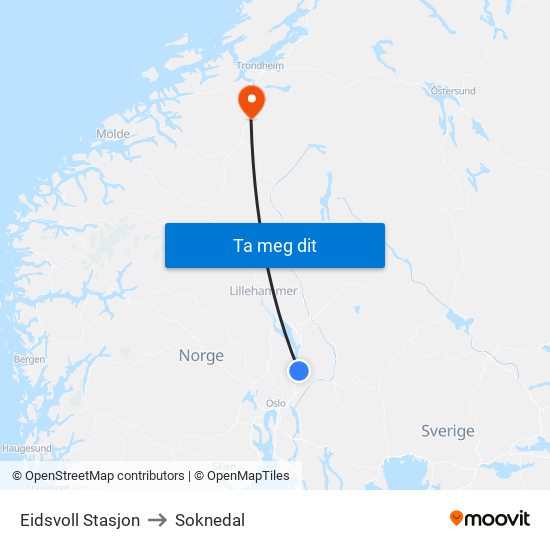 Eidsvoll Stasjon to Soknedal map