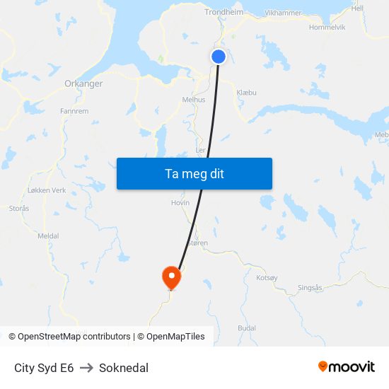 City Syd E6 to Soknedal map