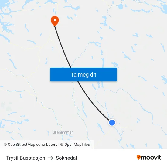 Trysil Busstasjon to Soknedal map