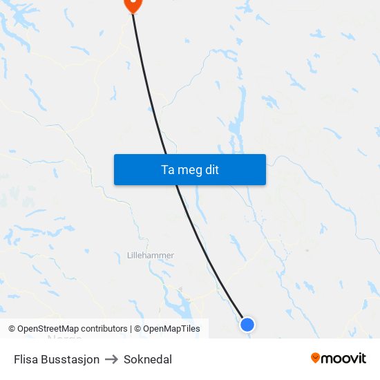 Flisa Busstasjon to Soknedal map