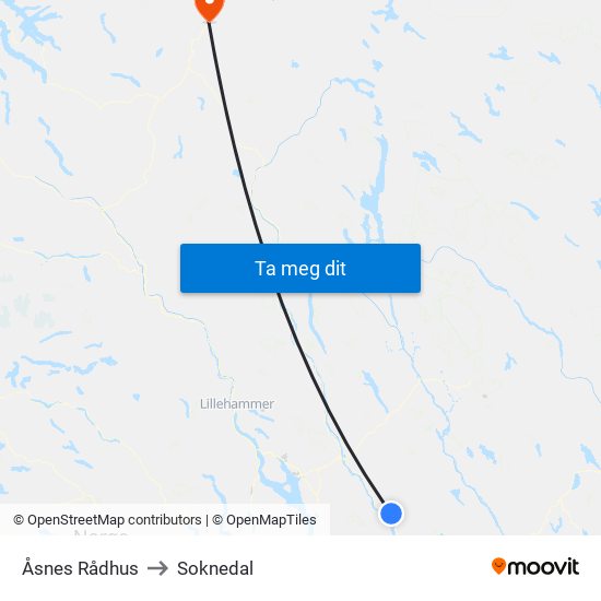 Åsnes Rådhus to Soknedal map