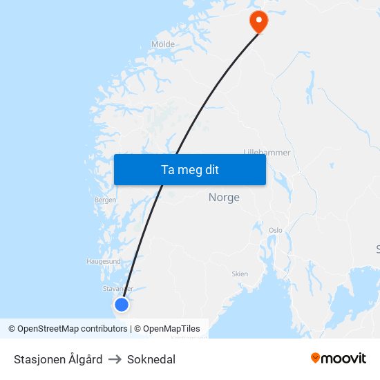 Stasjonen Ålgård to Soknedal map