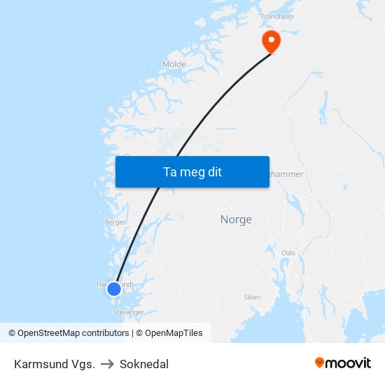 Karmsund Vgs. to Soknedal map