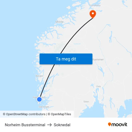 Norheim Bussterminal to Soknedal map